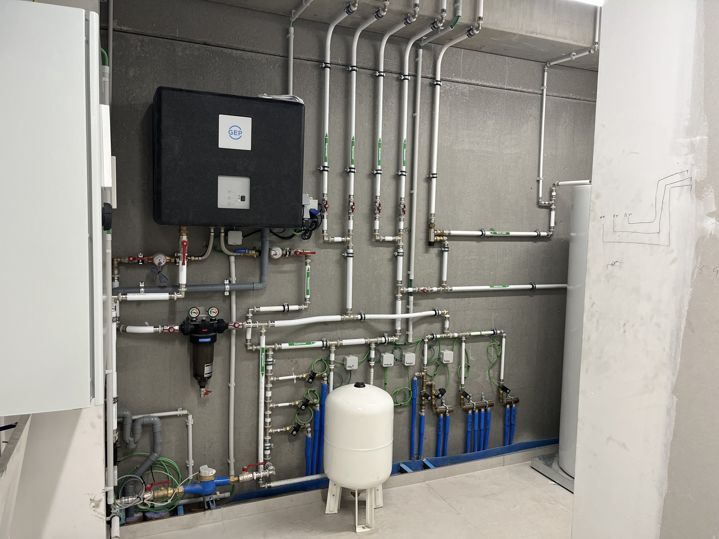 Technische ruimte met regenwaterrecuperatie